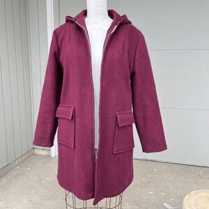 Vintage 1950s Hooded Wool Coat Removable Lining Burgundy, SZ S